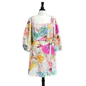 Vince Camuto Faux Wrap Square Neck Floral Print Dress Size 16 NEW